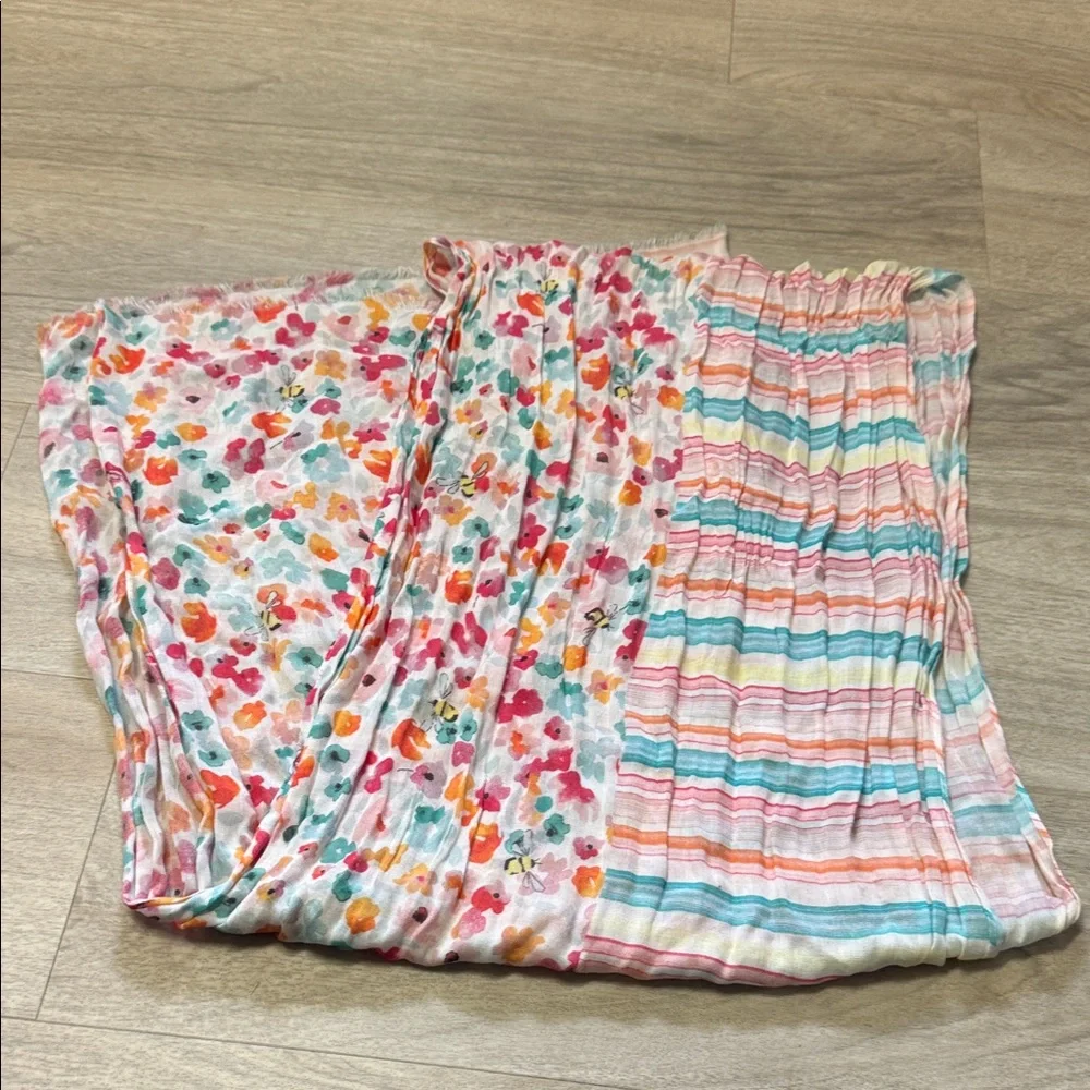 Lightweight Floral & Stripe Wrap Scarf in Pastel Multi